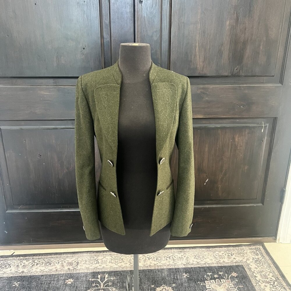Vintage Structured Green Blazer Modell Embroidered Size Small ?